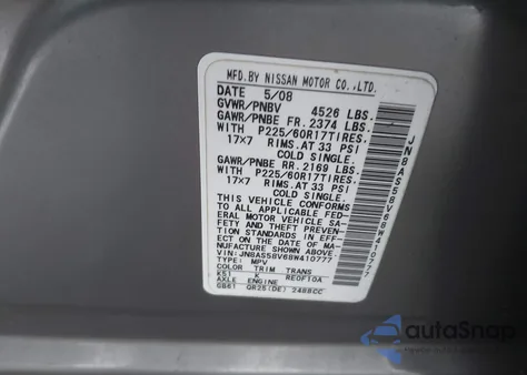 2008 Nissan Rogue Sl из США, поврежденный, VIN JN8AS58V68W410777